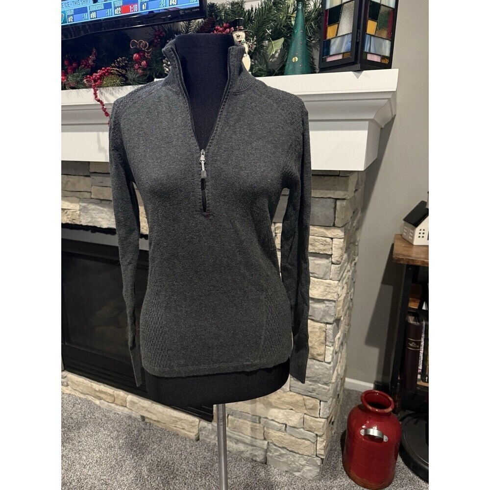 Eddie Bauer Womens Gray Quarter Zip Mock Neck Sweater S Small Cotton Blend